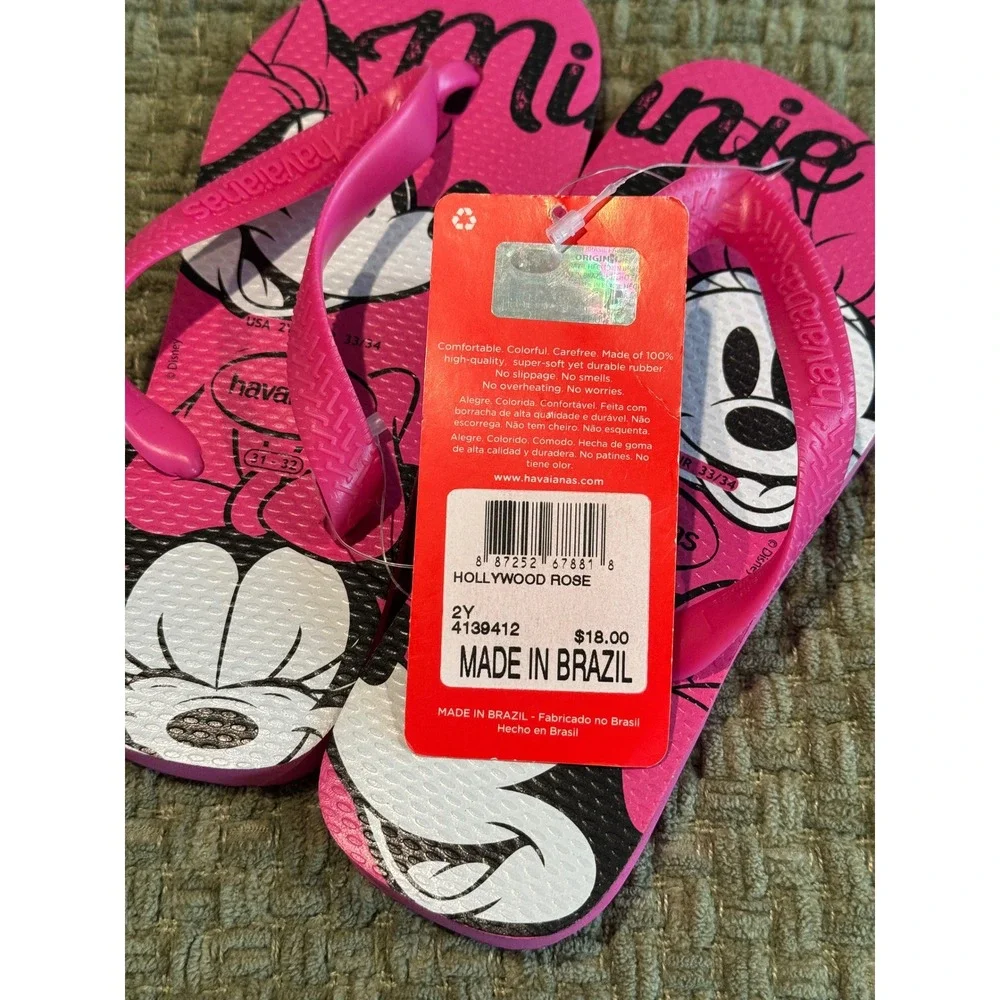 Havaianas Kids Slim Disney Minnie Mouse Flip Flops Hollywood Rose Pink Size 2Y